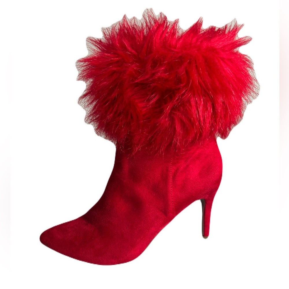 Rouge Helium Fur-Trimmed Ankle Boots